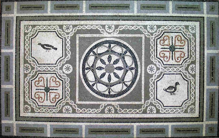 Geometrischer Teppich mit Vögeln Marmor-Mosaik