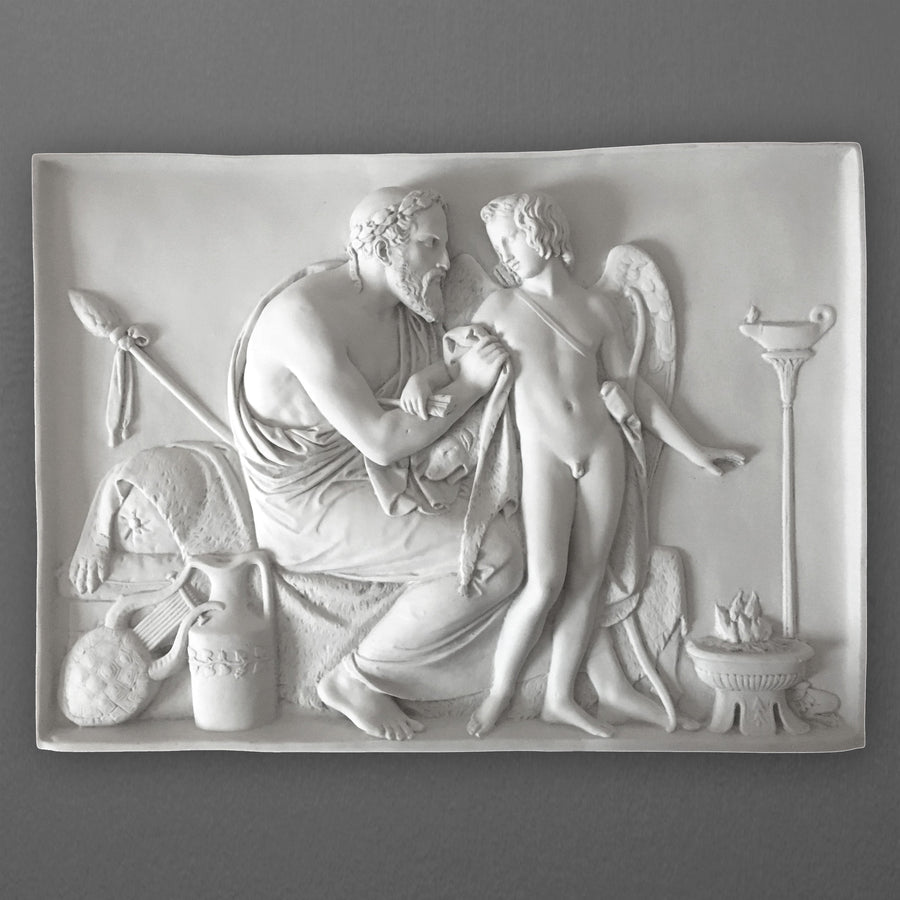 Relief Amor wird von Anakreon empfangen