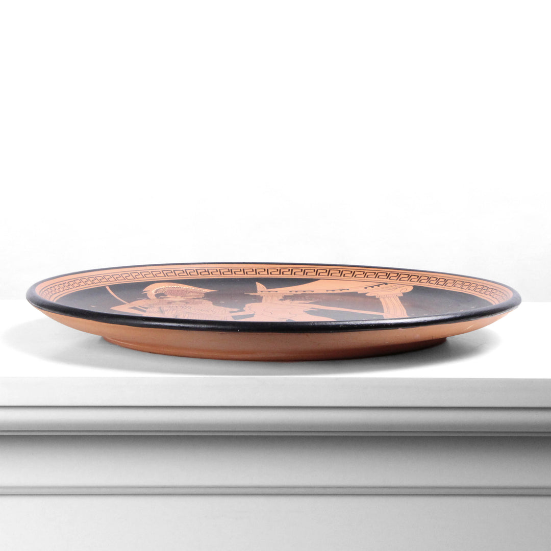 Griechischer rotfiguriger Teller mit Athena und Theseus