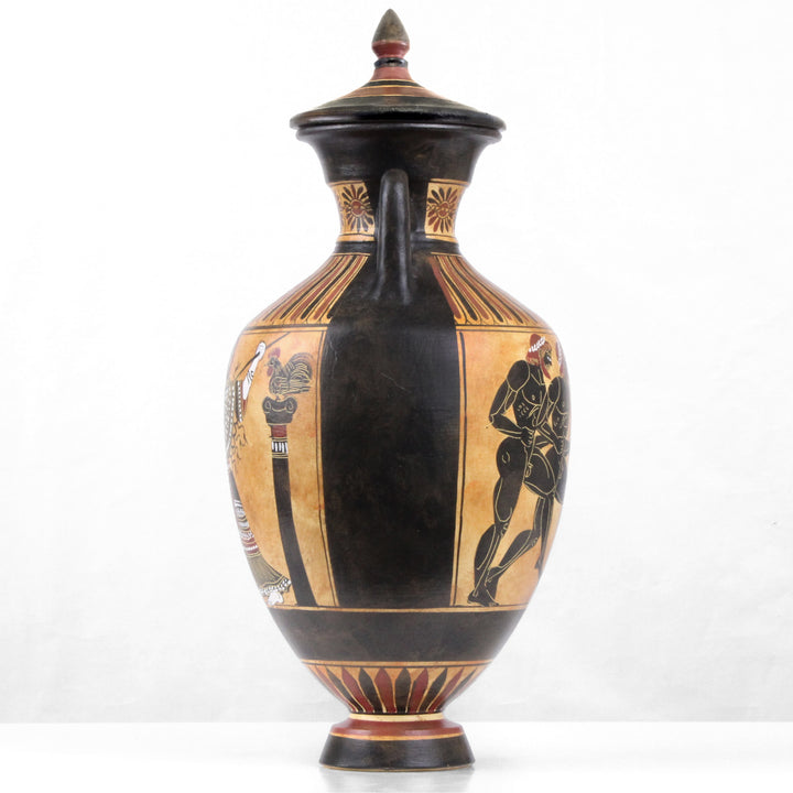 Antike griechische schwarzfigurige panathenaeische Amphore mit Athena und Laeufern