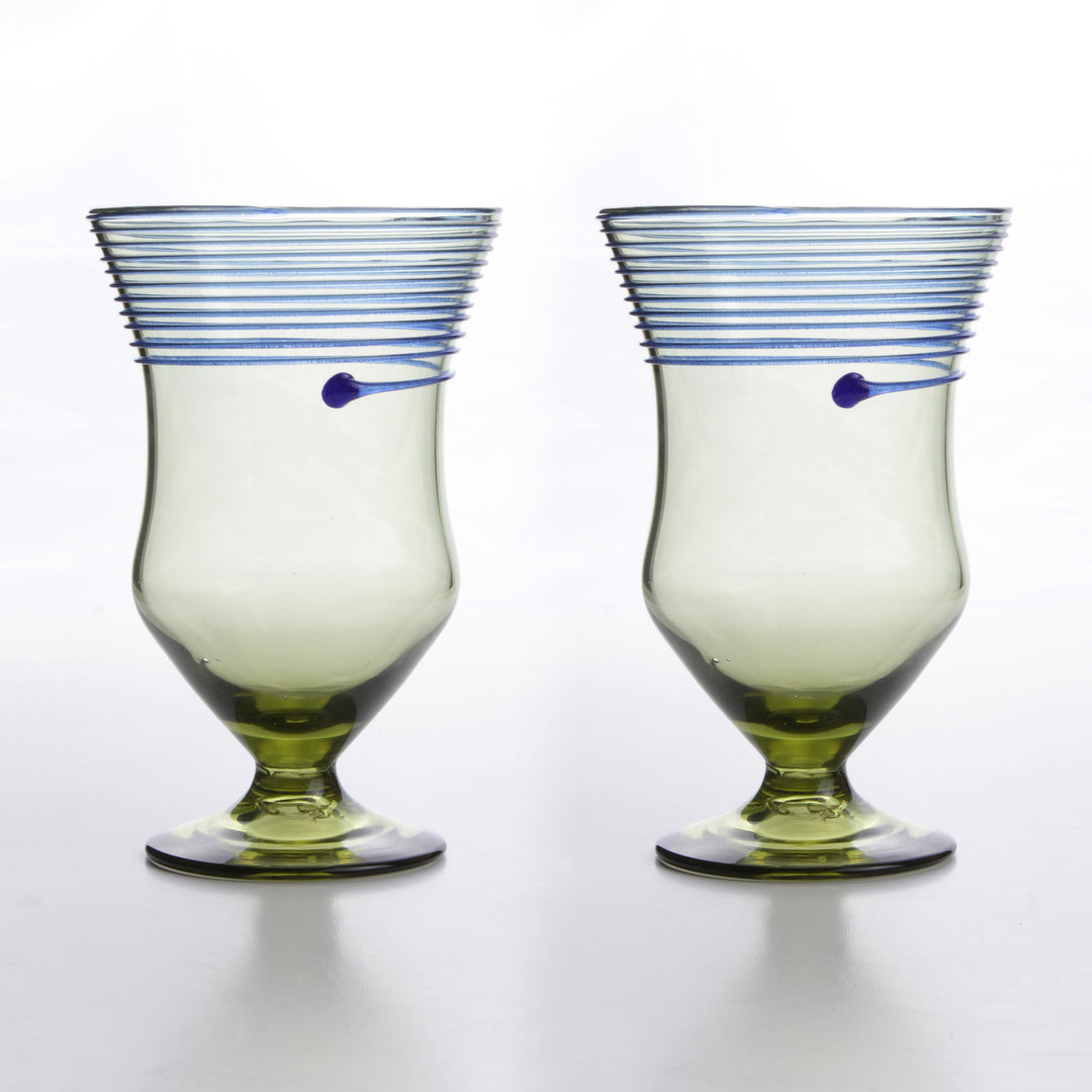 Römischer Glaspokal mit blauen Streifen im Set von 2