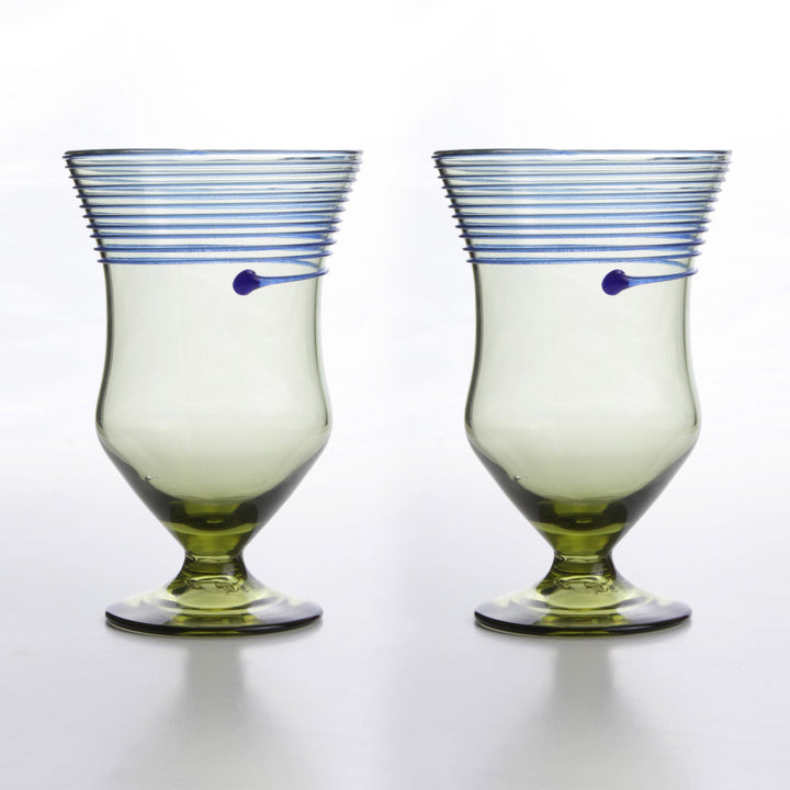 Römischer Glaspokal mit blauen Streifen im Set von 2