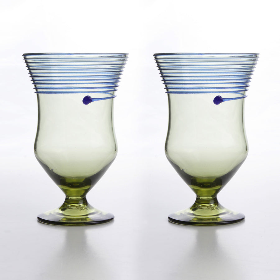 Römischer Glaspokal mit blauen Streifen im Set von 2