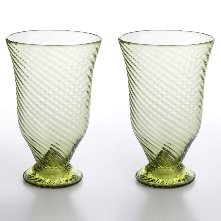Römischer Glasbecher mit linearem Relief im Set von 2