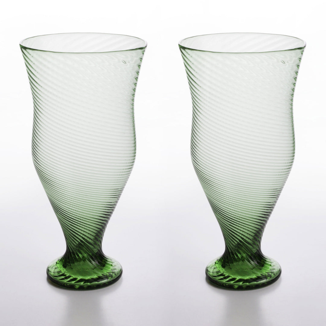 Römischer Glasbecher mit linearem Relief (Groß) im Set von 2
