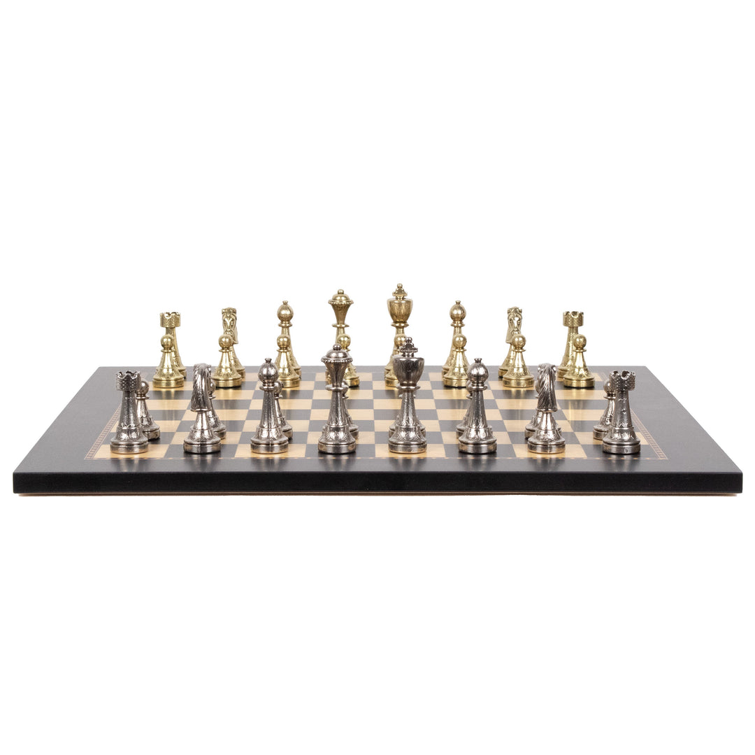 Italfama Staunton Schachset aus Metall mit Premium Queen’s Gambit Holzbrett