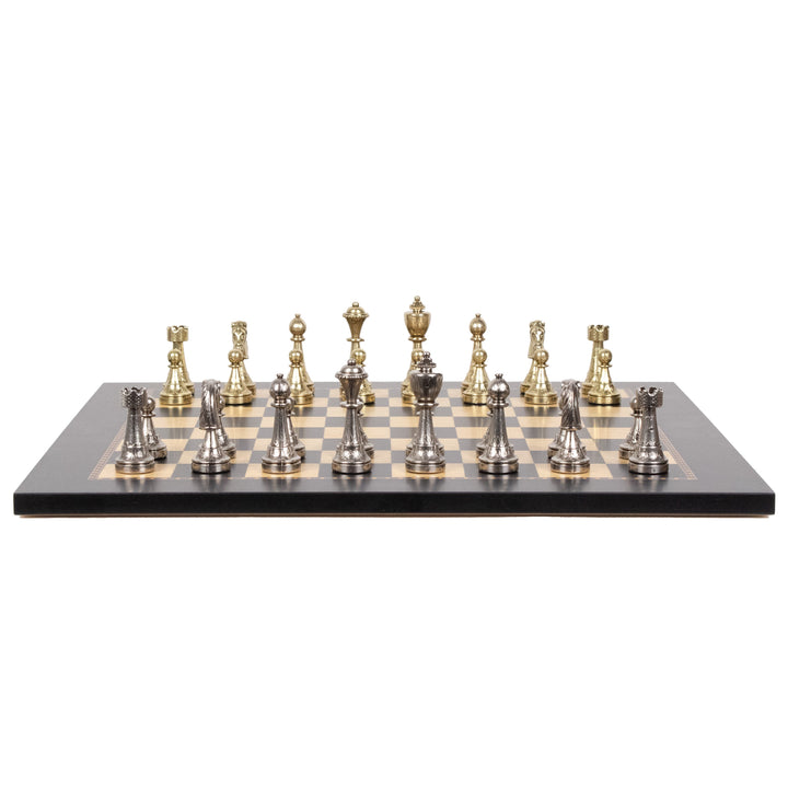 Italfama Staunton Schachset aus Metall mit Premium Queen’s Gambit Holzbrett