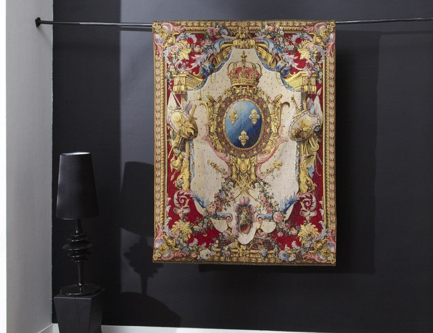 Großes Wappen – Gobelin Wandteppich (Jacquard gewebt) – Roter Hintergrund