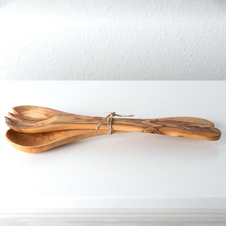 Handgefertigtes Olivenholz-Salatset