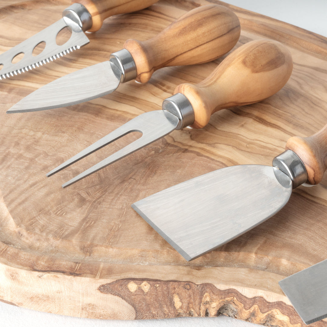 Handgefertigtes Olivenholz- und Metall-Käsemesserset (5-teilig)