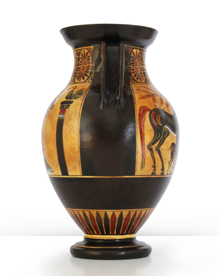 Antike griechische schwarzfigurige Bauchamphore mit Athena und Herakles