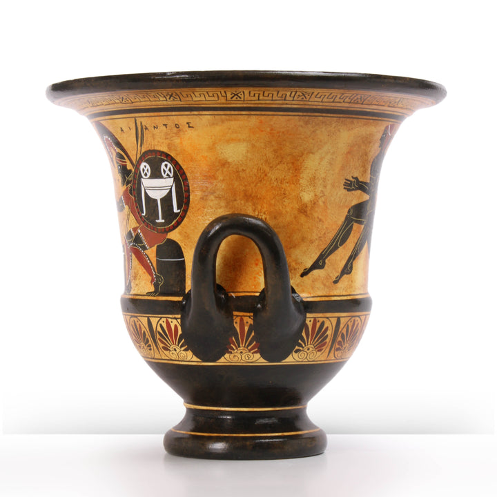 Antiker griechischer schwarzfiguriger Krater mit Achilles und Ajax beim Spiel