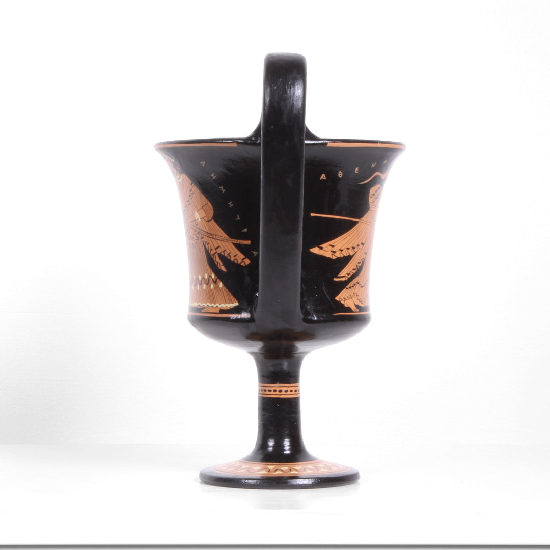 Antike griechische rotfigurige Kantharos Vase mit Demeter und Athena