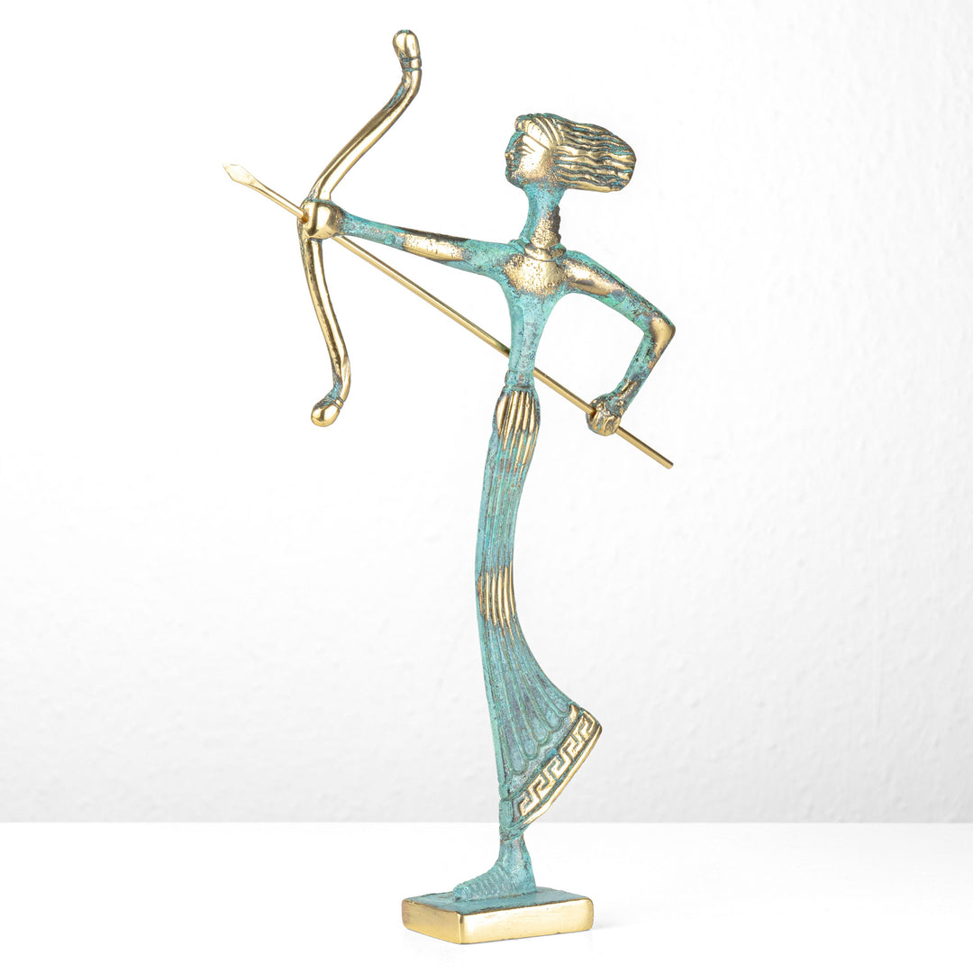 Artemis Statue — Griechische Göttin der Jagd mit Bogen (Klein, Messingskulptur)