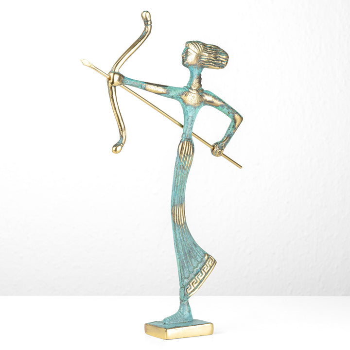 Artemis Statue — Griechische Göttin der Jagd mit Bogen (Klein, Messingskulptur)