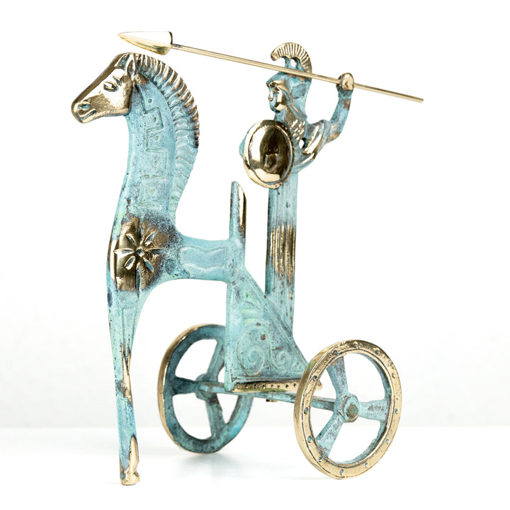 Athene – Streitwagen mit Speer und Schild (Messing Skulptur)