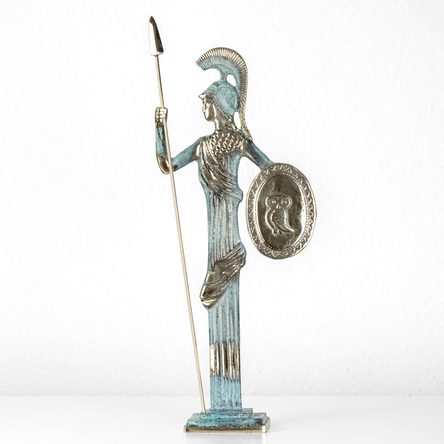 Athene – mit Speer und Schild (Messing Skulptur)