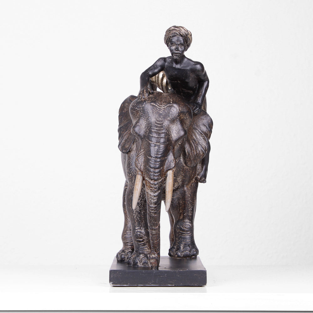 Elefantenstatue mit Reiter (Kunstharz)