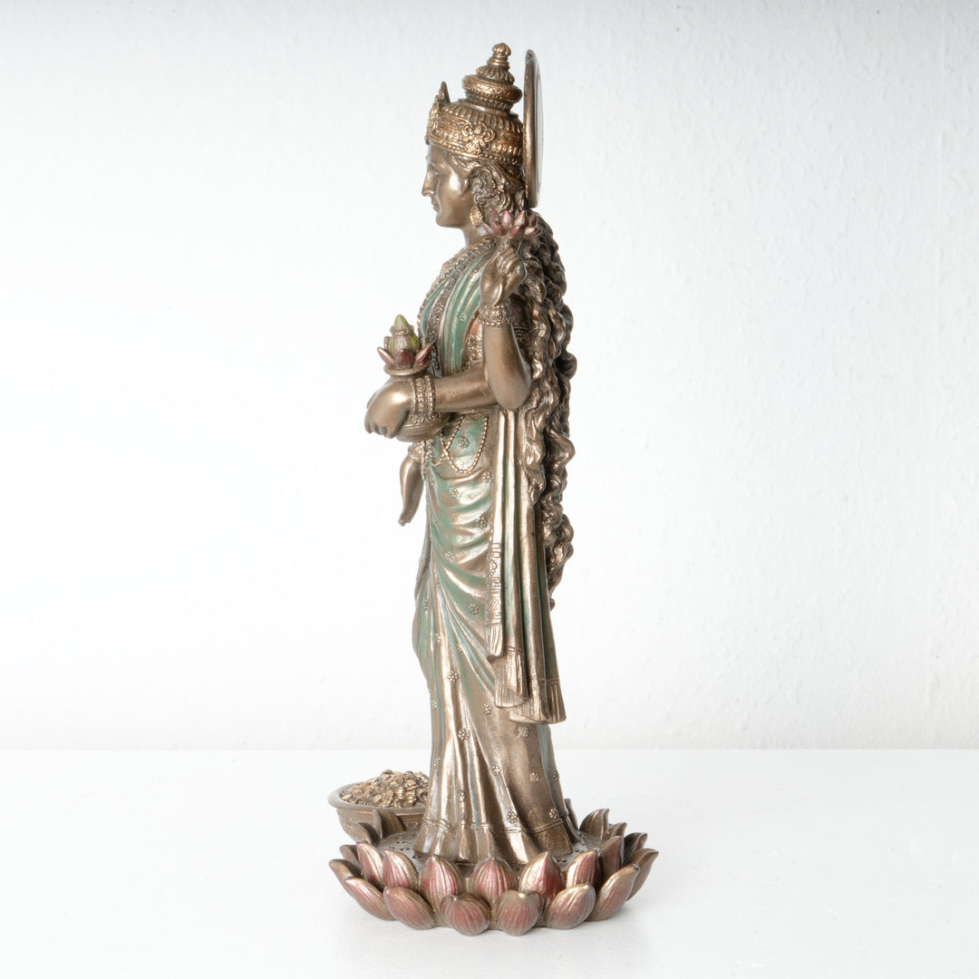 Lakshmi Gottin Statue – Symbol des Wohlstands (Bronzierte Kunstharzskulptur)