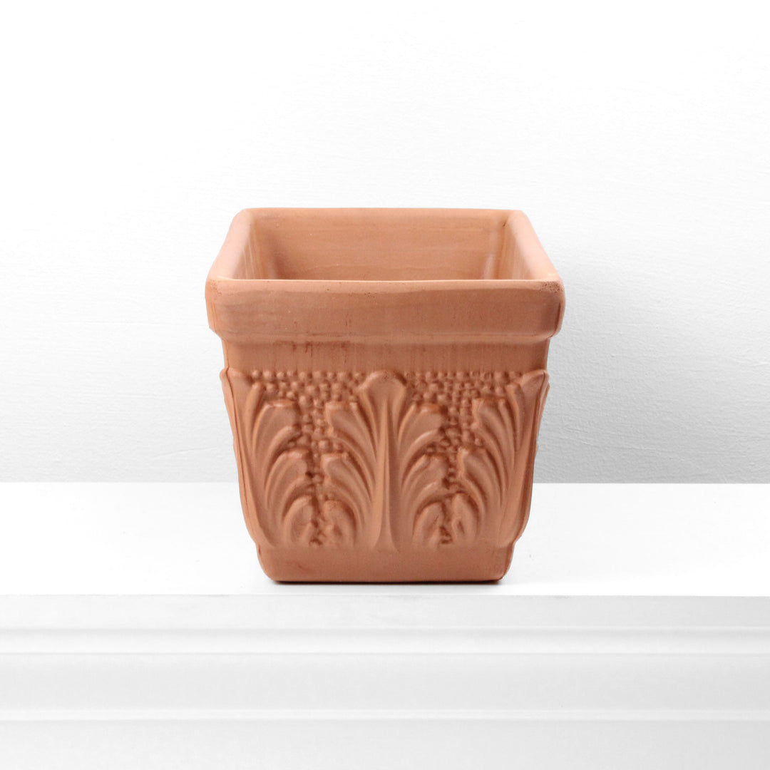 Langer Rechteckiger Terrakotta Pflanzkübel mit Blumendekor