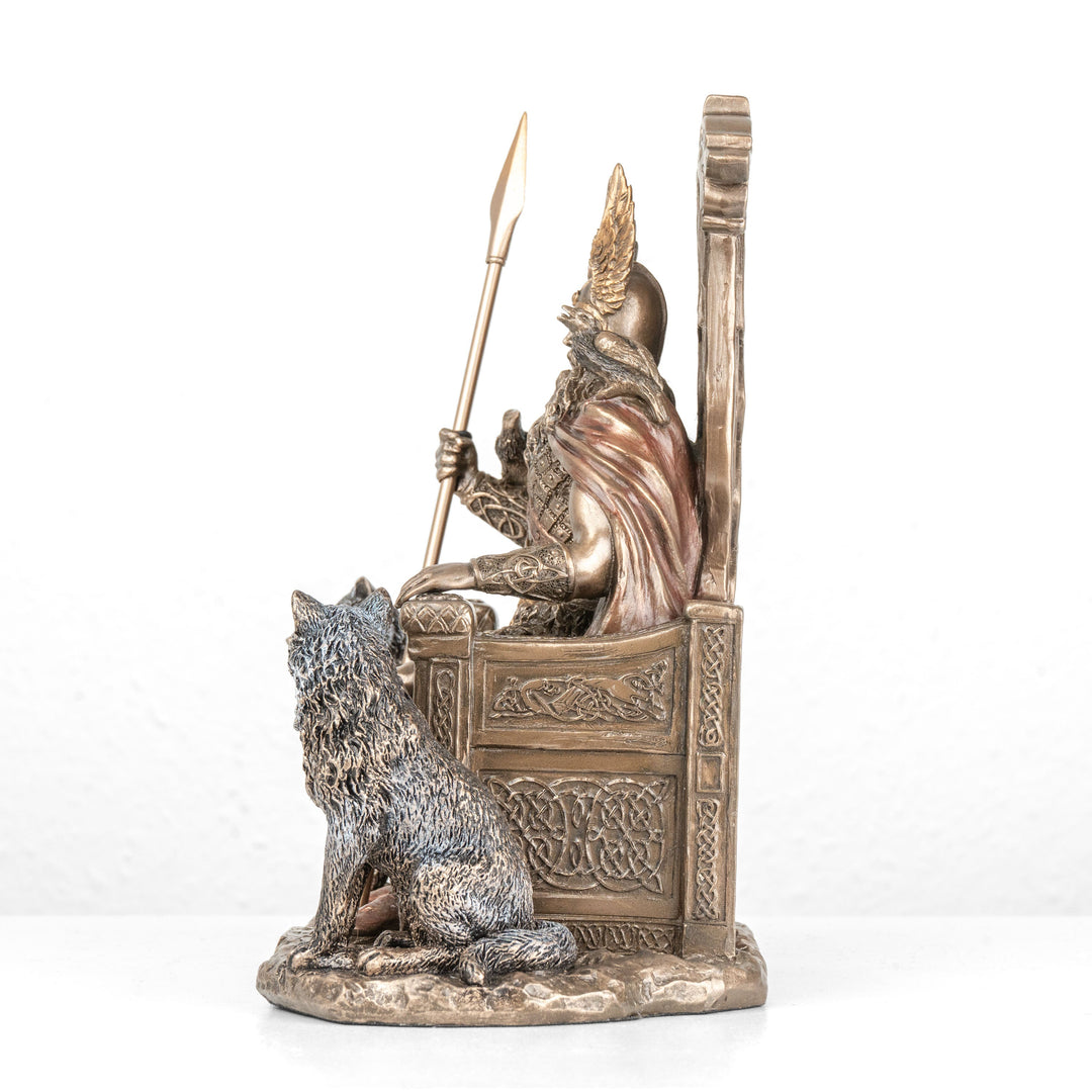 Odin auf seinem Thron Statue — Allvater der nordischen Götter (Kaltgussbronze-Skulptur)