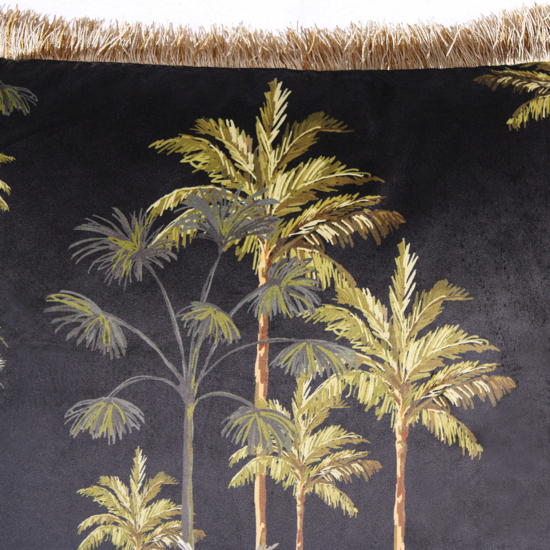 Samtkissen mit Palmenmotiv (Schwarz)