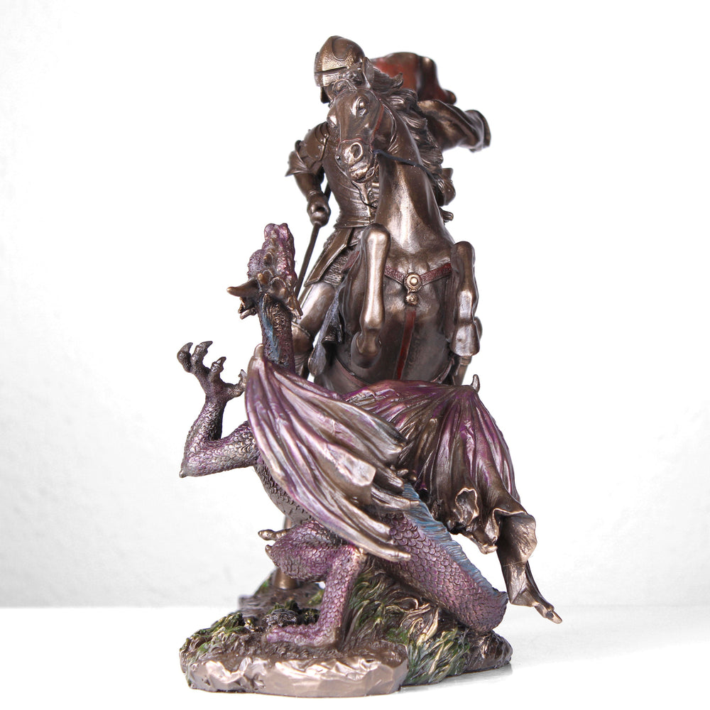 Heiliger Georg Tötet den Drachen (Bronzierte Skulptur aus Kunstharz)
