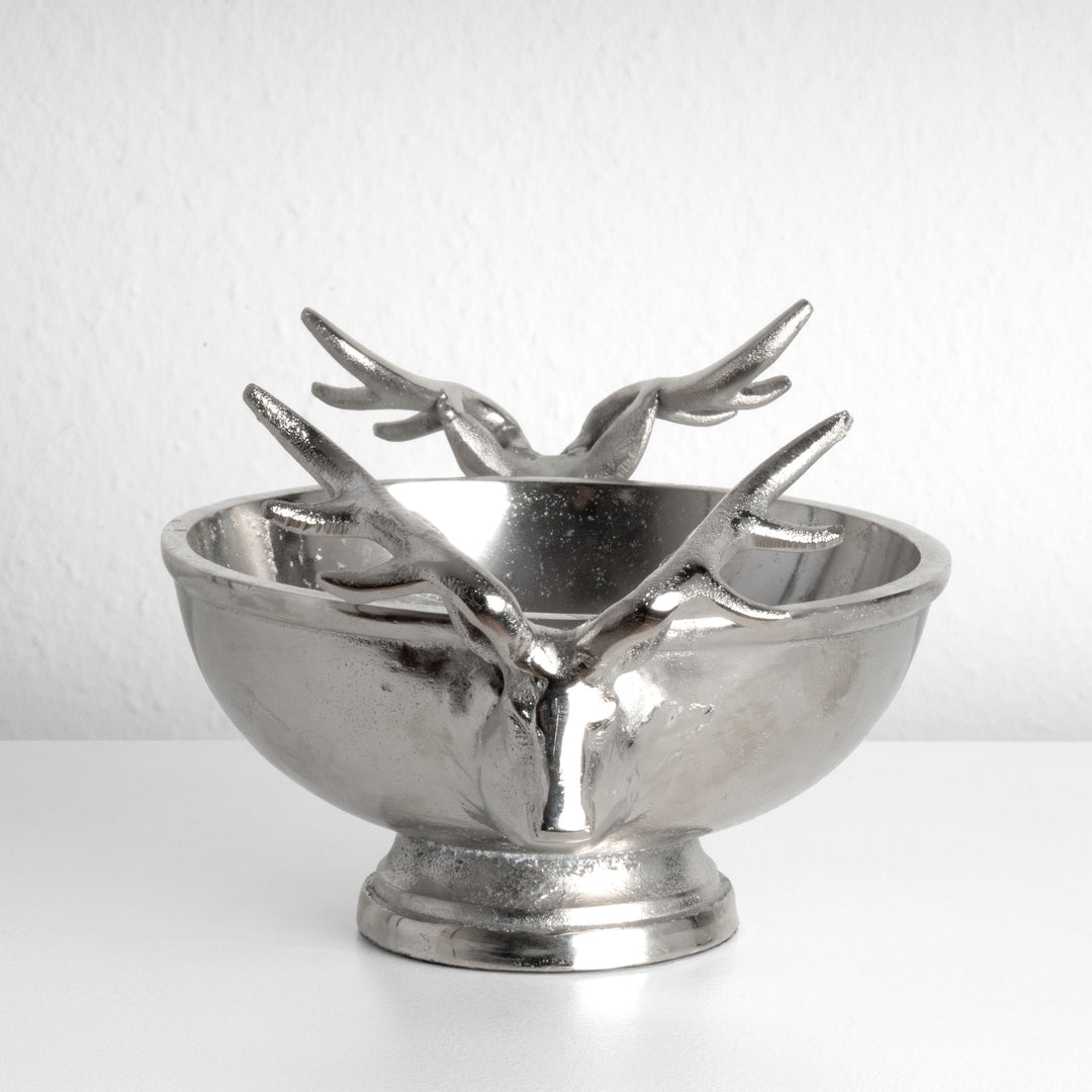 Silberne Dekoschale mit Hirschkopf-Griffen (Klein)