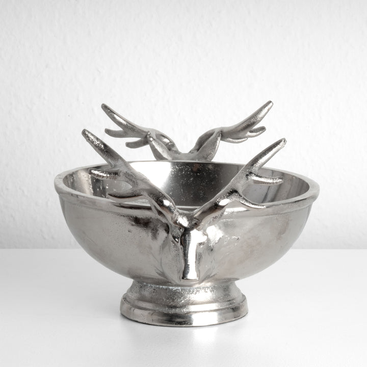 Silberne Dekoschale mit Hirschkopf-Griffen (Klein)