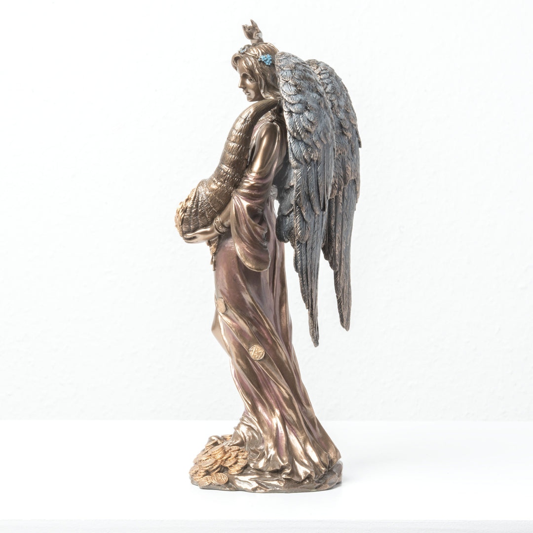 Geflügelte Fortuna Skulptur mit Füllhorn des Reichtums (Kaltguss-Bronze)