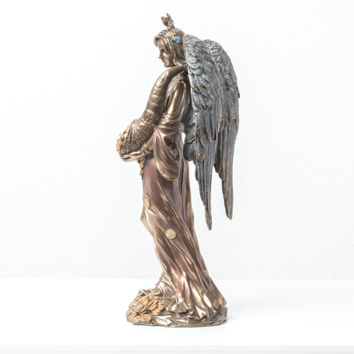 Geflügelte Fortuna Skulptur mit Füllhorn des Reichtums (Kaltguss-Bronze)
