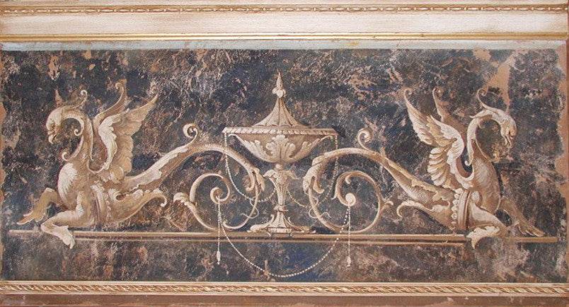 Ornamentaler Phönix auf dunkelblauem Hintergrund Fresko Gemälde