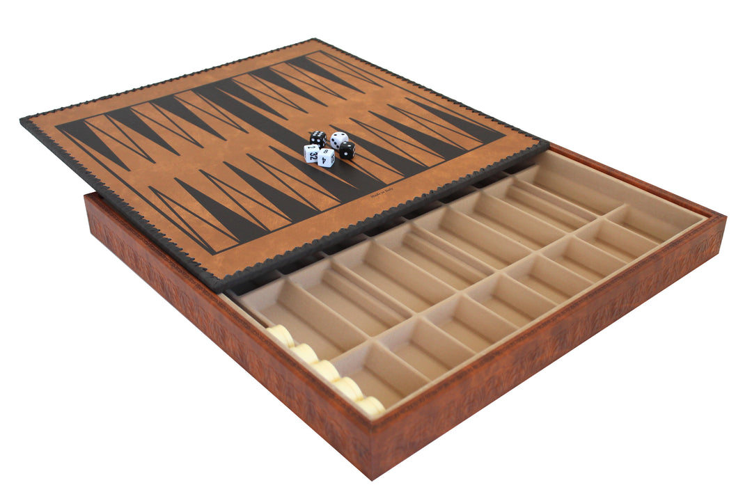 Schachbrett aus Kunstleder mit Damespiel und Backgammon – Groß