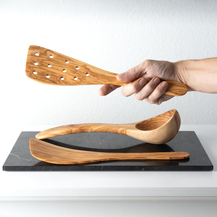 Handgefertigtes Olivenholz-Küchenutensilien-Set (3-teilig)
