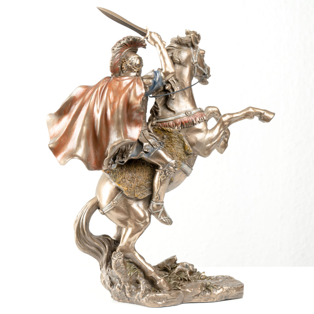 Alexander der Große auf Pferd (Bronzierte Skulptur aus Kunstharz)