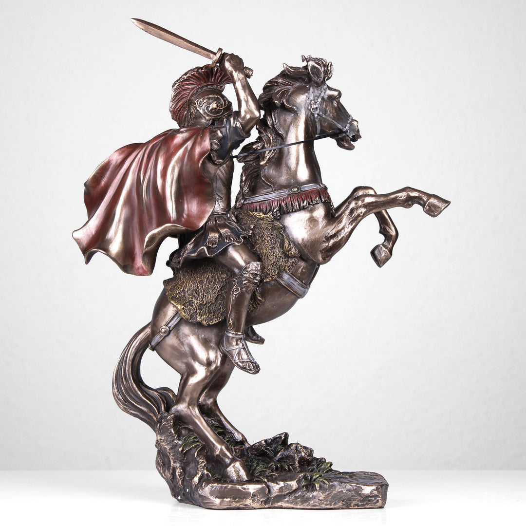Alexander der Große auf Pferd (Bronzierte Skulptur aus Kunstharz)