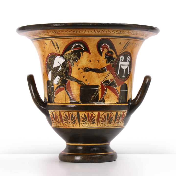 Antiker griechischer schwarzfiguriger Krater mit Achilles und Ajax beim Spiel