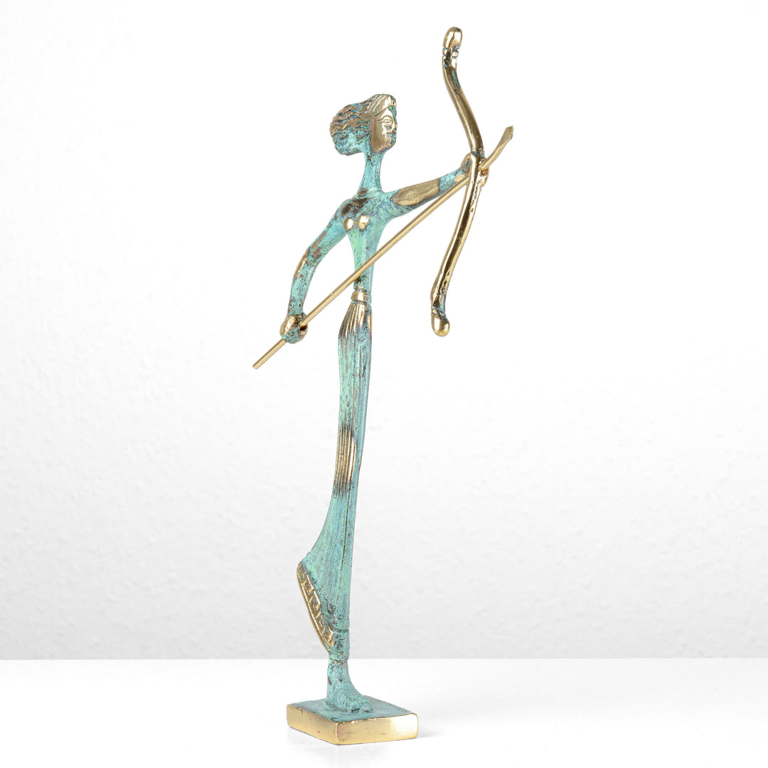 Artemis Statue — Griechische Göttin der Jagd mit Bogen (Klein, Messingskulptur)