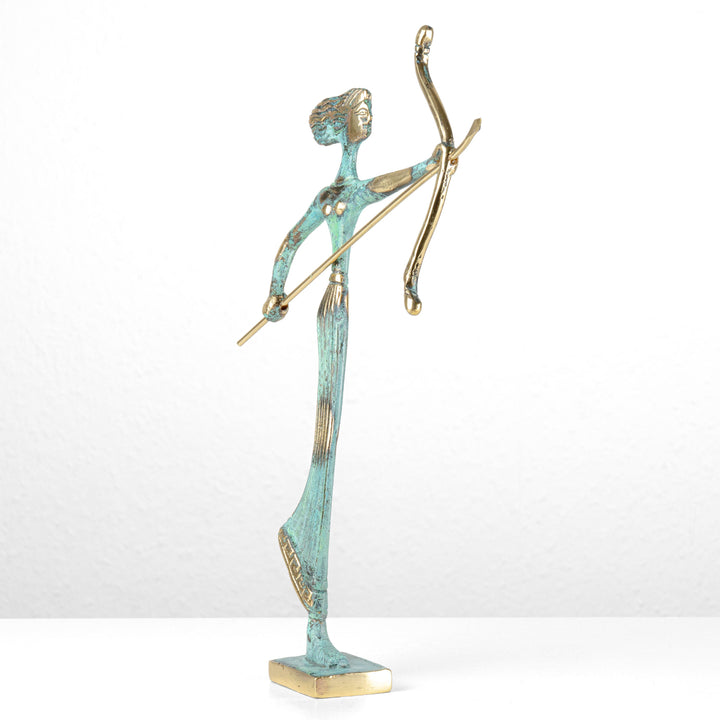 Artemis Statue — Griechische Göttin der Jagd mit Bogen (Klein, Messingskulptur)