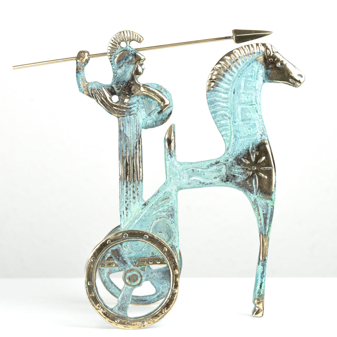Athene – Streitwagen mit Speer und Schild (Messing Skulptur)