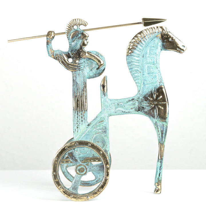 Athene – Streitwagen mit Speer und Schild (Messing Skulptur)