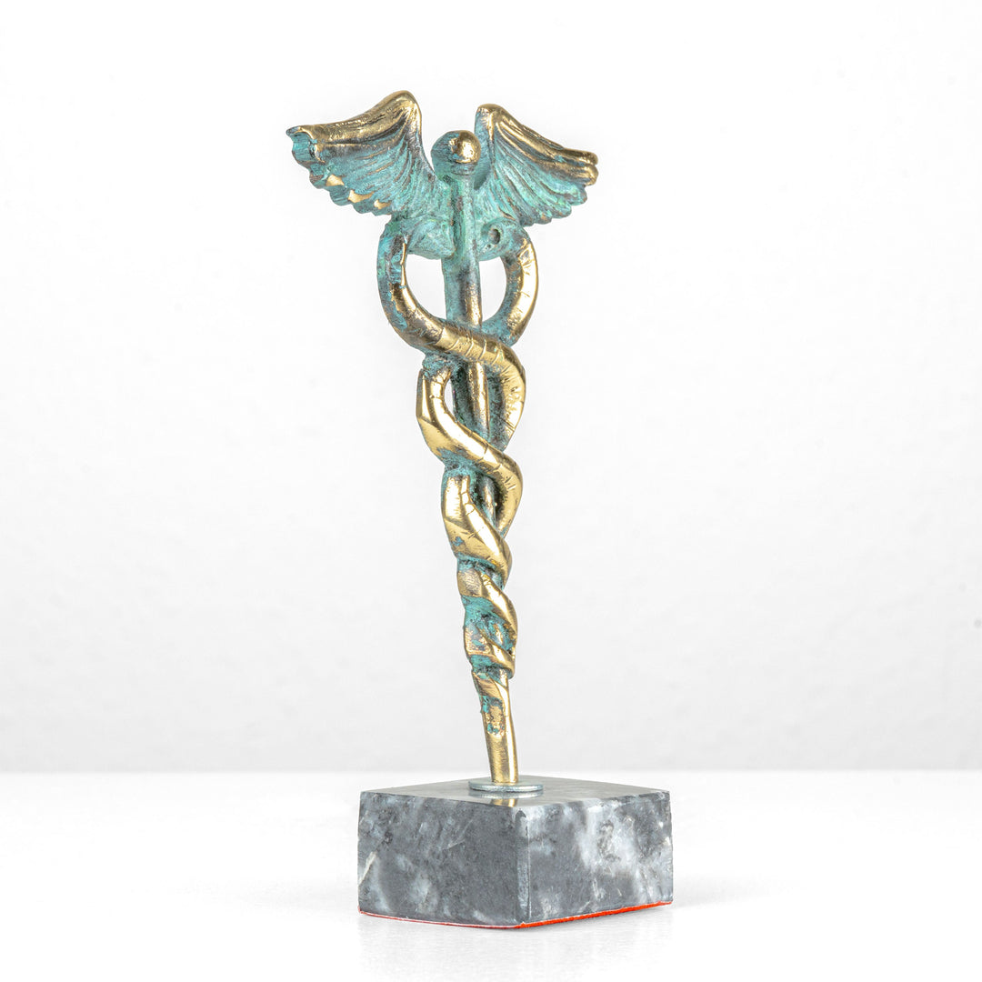 Kaduzeus Statue — Symbol für Medizin & Heilung (Messingskulptur)