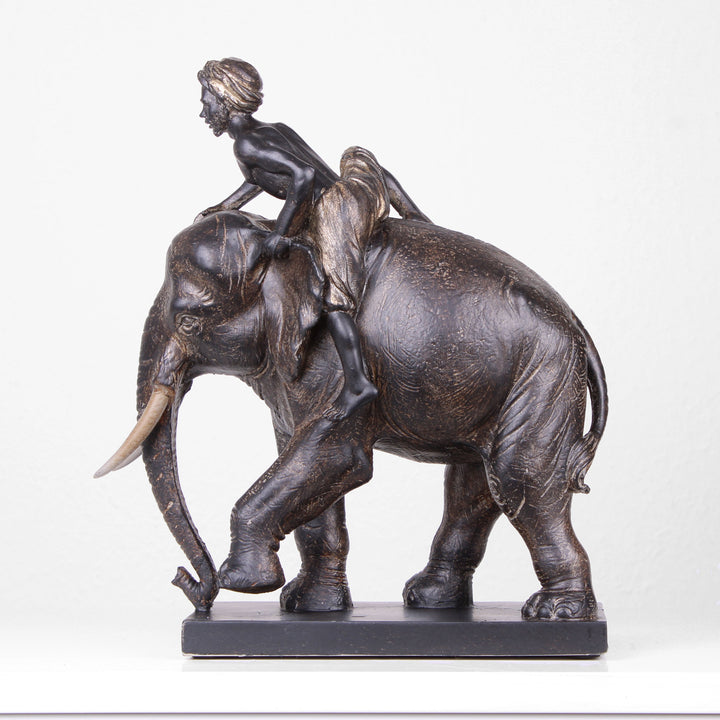 Elefantenstatue mit Reiter (Kunstharz)