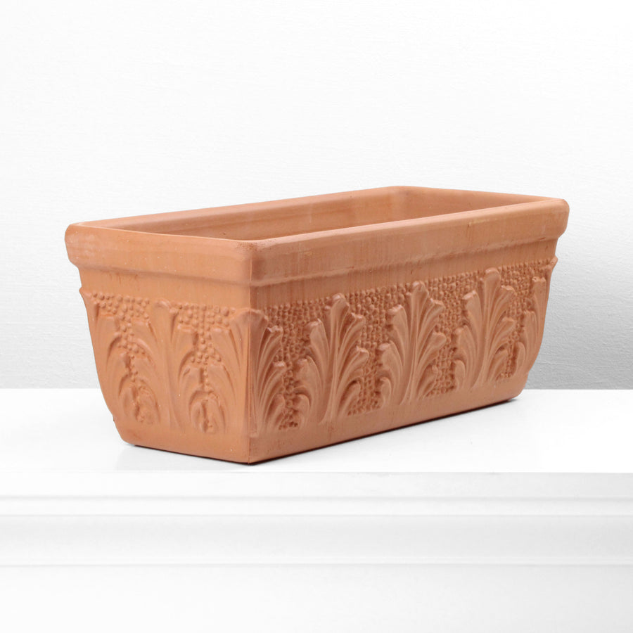 Langer Rechteckiger Terrakotta Pflanzkübel mit Blumendekor