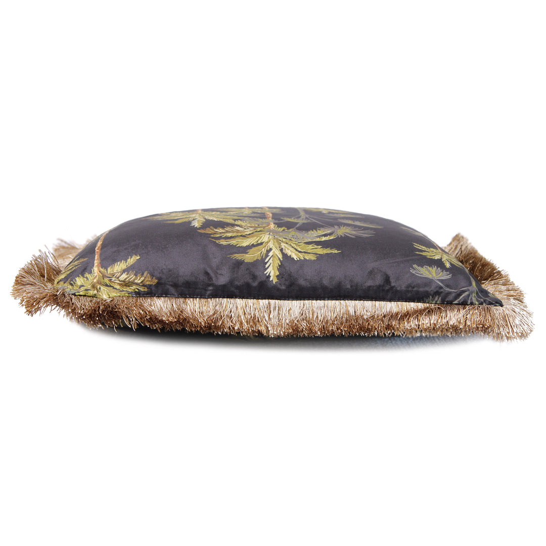 Samtkissen mit Palmenmotiv (Schwarz)