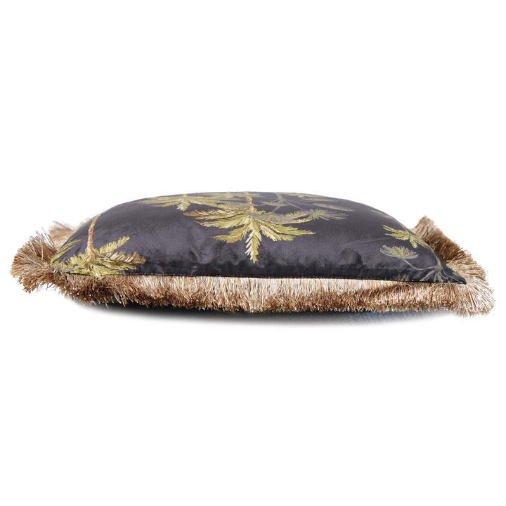 Samtkissen mit Palmenmotiv (Schwarz)