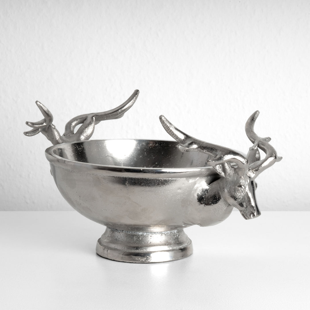 Silberne Dekoschale mit Hirschkopf-Griffen (Klein)