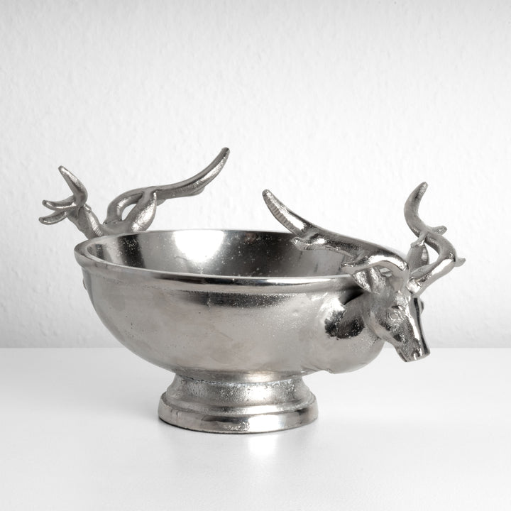 Silberne Dekoschale mit Hirschkopf-Griffen (Klein)