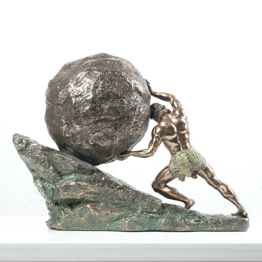 Sisyphus und der Ewige Felsen Statue (Kaltguss-Bronze Skulptur)
