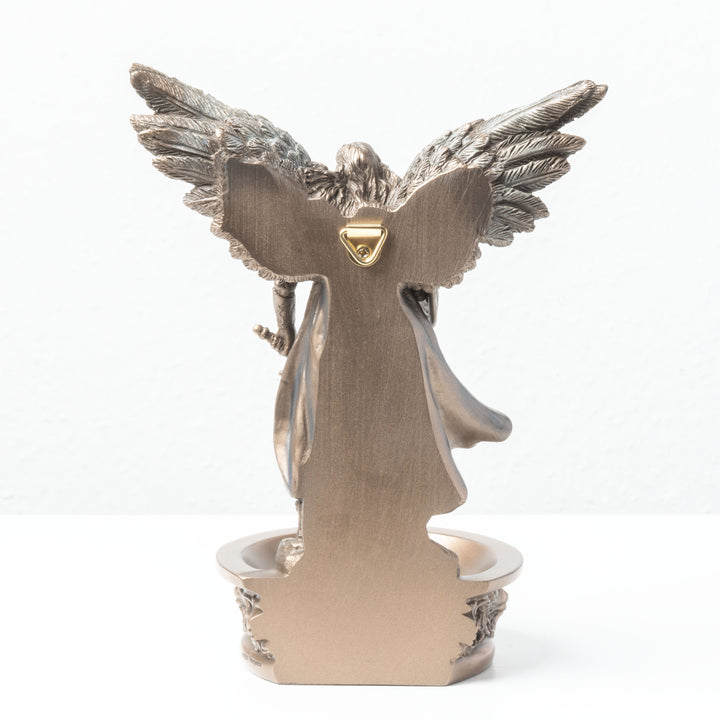 Erzengel Michael Skulptur mit Weihwasserbecken – Beschützer des Himmels (Kaltguss-Bronze)